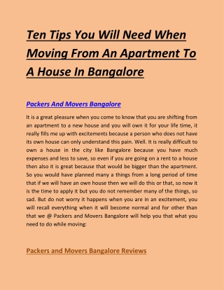 Ten Tips You Will Need When Moving From An Apartment To A House In Bangalore