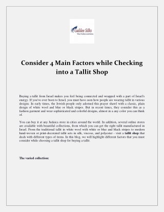 Consider 4 Main Factors while Checking into a Tallit Shop