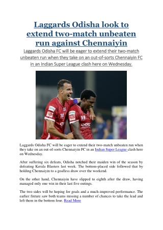 Laggards Odisha look to extend two-match unbeaten run against Chennaiyin