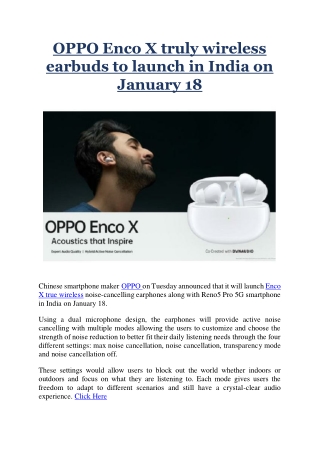 OPPO Enco X truly wireless earbuds to launch in India on January 18