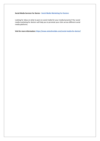 Social Media Services For Doctor - Social Media Marketing For Doctors