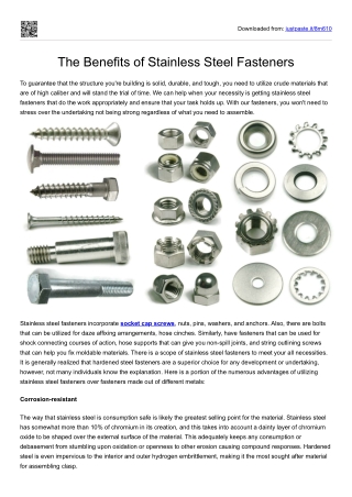 The Benefits of Stainless Steel Fasteners