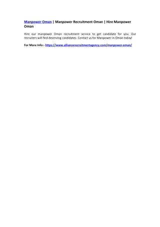 Manpower Oman | Manpower Recruitment Oman | Hire Manpower Oman