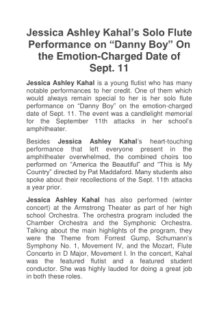 Jessica Ashley Kahal’s Solo Flute Performance on “Danny Boy” On the Emotion-Charged Date of Sept. 11