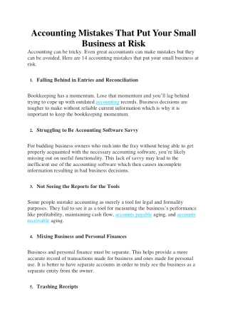 Accounting Mistakes That Put Your Small Business at Risk