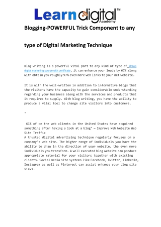 Blogging-POWERFUL Trick Component to any type of Digital Marketing Technique