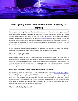 Volka Lighting Pty Ltd.: Your Trusted Source for Quality LED Lighting