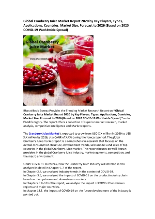 Global Cranberry Juice Market Size Study, By Product, By Application and Regional Forecasts 2026