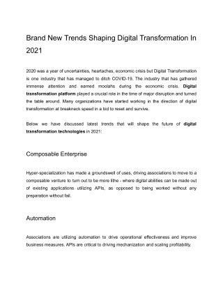 Brand New Trends Shaping Digital Transformation In 2021