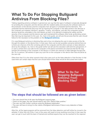 What To Do For Stopping Bullguard Antivirus From Blocking Files?