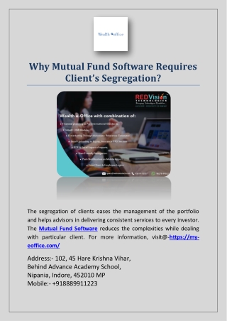 Why Mutual Fund Software Requires Client’s Segregation?