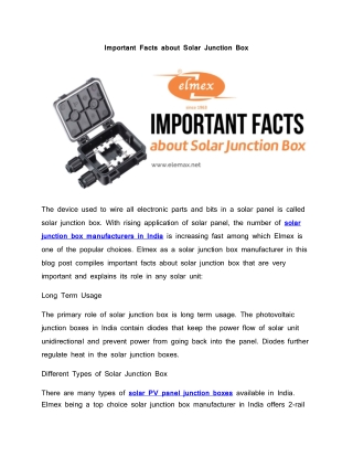 Important Facts about Solar Junction Box