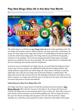 Play New Bingo Sites UK in this New Year Month