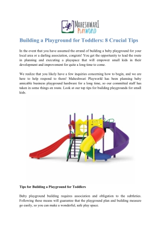 Building a Playground for Toddlers: 8 Crucial Tips