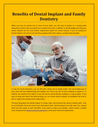 Benefits of Dental Implant and Family Dentistry