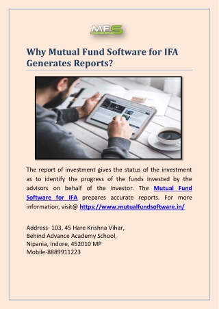 Why Mutual Fund Software for IFA Generates Reports?