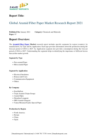 Aramid Fiber Paper Market Research Report 2021