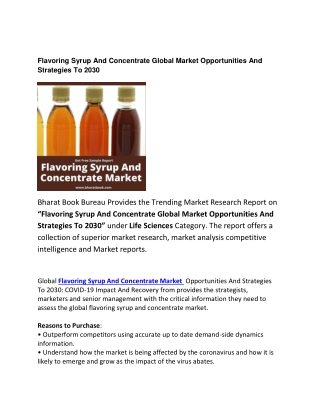 Flavoring Syrup And Concentrate Global Market Opportunities And Strategies To 2030