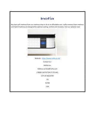 Best Soft Mattress in Uk | Inofia.co.uk