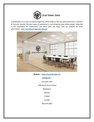 Sales Recruitment Agencies Toronto | Justsalesjobs.ca