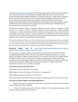 RO Membrane Filtration Market Share, Size, Research, CAGR, Growth - Forecast 2027