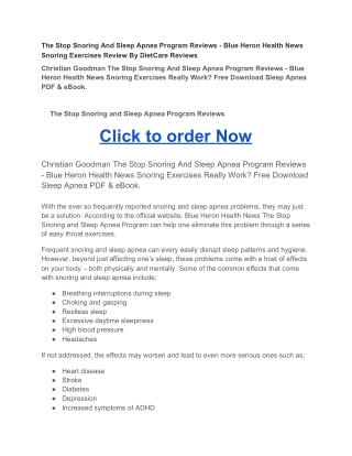 The Stop Snoring And Sleep Apnea Program Reviews - Blue Heron Health News Snoring Exercises Review