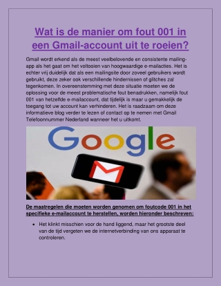 Wat is de manier om fout 001 in een Gmail-account uit te roeien?