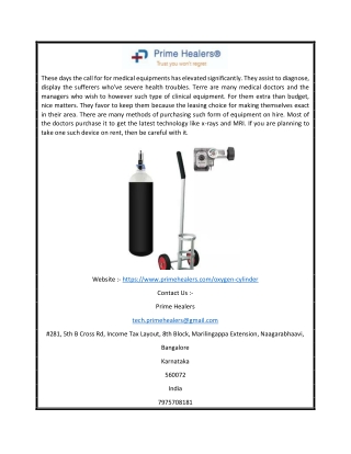 Oxygen Cylinder on Rent | Primehealers.com