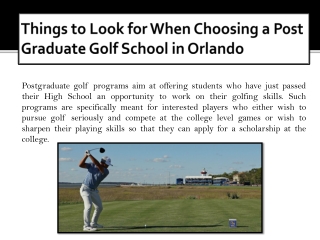 Things to Look for When Choosing a Post Graduate Golf School in Orland