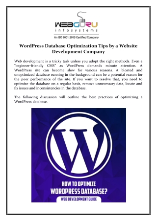 WordPress Database Optimization Tips by a Website Development Company