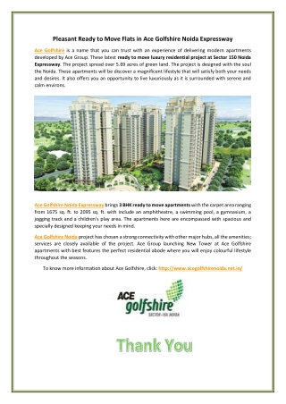 Ready to Move Apartments in Ace Golfshire Noida Expressway