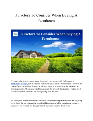 3 Factors To Consider When Buying A Farmhouse