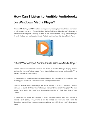 How Can I Listen to Audible Audiobooks on Windows Media Player?