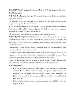 Title: PHP Web Development Services | Python Web Development Services | Brief Comparison
