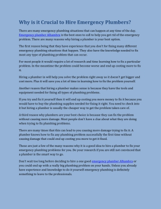 Why is it Crucial to Hire Emergency Plumbers?