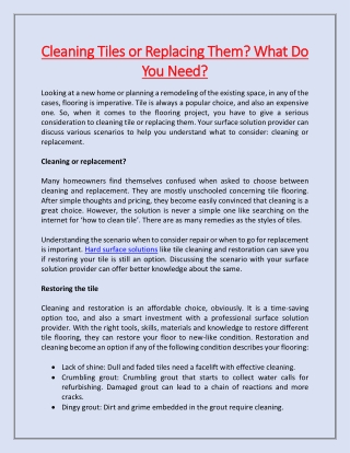 Cleaning Tiles or Replacing Them? What Do You Need?