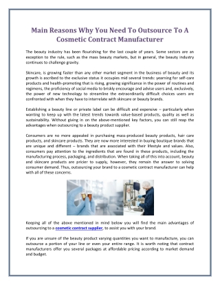 Main Reasons Why You Need To Outsource To A Cosmetic Contract Manufacturer