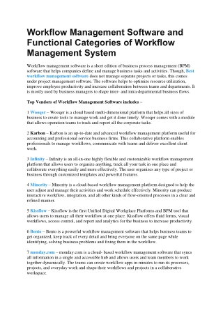 Workflow Management Software and Functional Categories of Workflow Management System