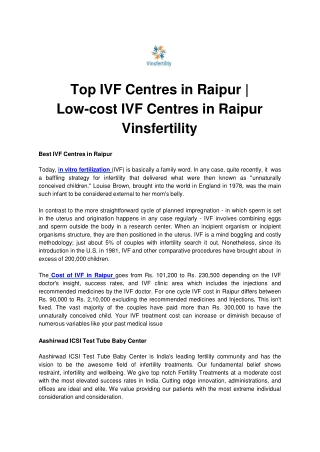 Top IVF Centres in Raipur |  Low-cost IVF Centres in Raipur Vinsfertility