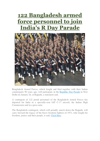 122 Bangladesh armed force personnel to join India's R Day Parade