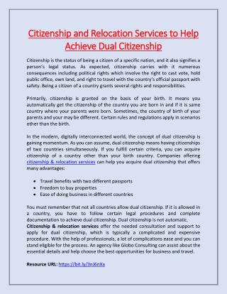 Citizenship and Relocation Services to Help Achieve Dual Citizenship