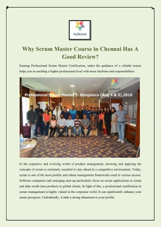 Why Scrum Master Course in Chennai Has A Good Review?