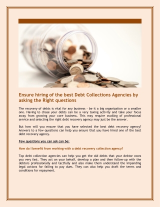 Ensure hiring of the best Debt Collections Agencies by asking the Right questions