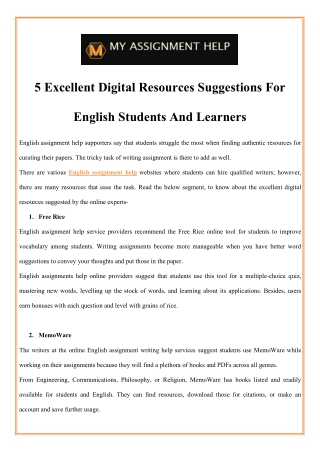 5 Excellent Digital Resources Suggestions For English Students And Learners
