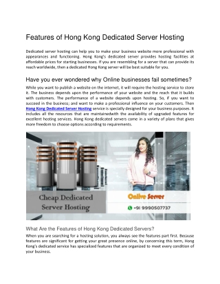 Hong Kong Dedicated Server Hosting