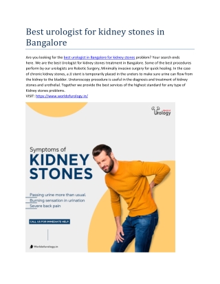 Best urologist for kidney stones in Bangalore