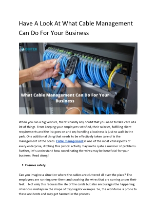 Have a Look At What Cable Management Can Do For Your Business