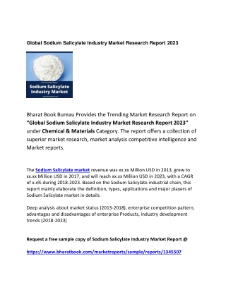 Global Sodium Salicylate Industry Market Forecast: 2023