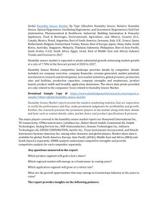 Humidity Sensor Market Trends, Analysis, Key Players and Forecast 2027