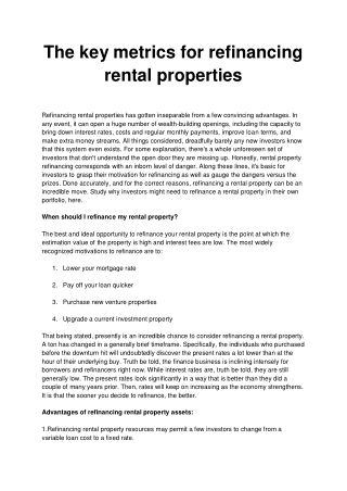 The key metrics for refinancing rental properties